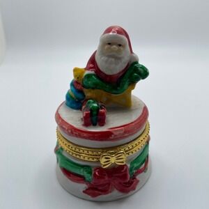 Santa Claus Christmas Trinket‎ Box Ceramic Hinged Holiday Decor